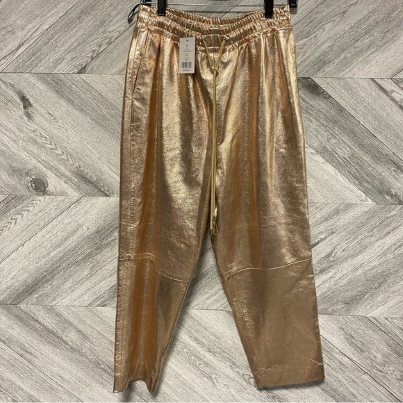 Walter Baker | Minh Lamb Leather Gold Cropped Jogger Size XL NEW - Picture 3 of 9